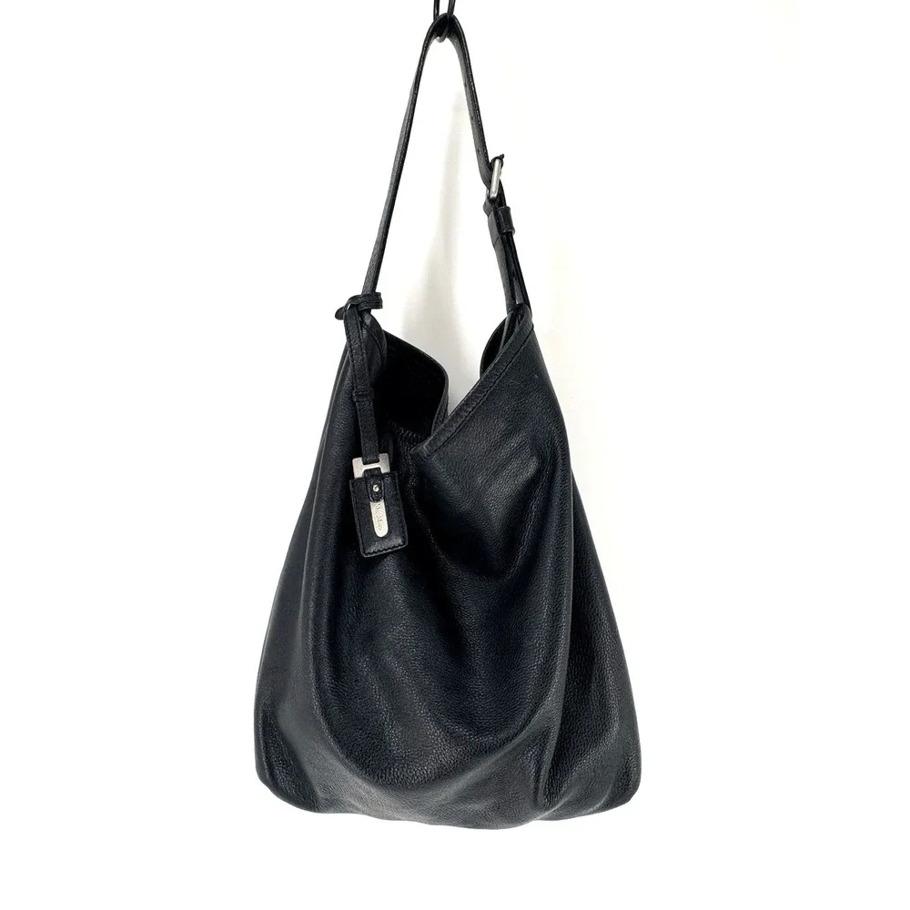 Max Mara Leather Hobo Shoulder Bag Black Slouch Shoulder Bag Purse